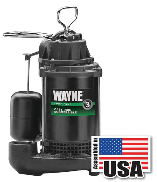 WAYNE CDU790 Sump Pump, 1-Phase, 9.5 A, 120 V, 0.33 hp, 1-1/2 in Outlet, 20 ft Max Head, 1200 gph, Iron [SKU: ORG6243224]