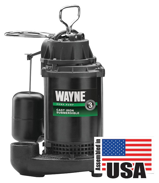 WAYNE CDU800 Sump Pump, 1-Phase, 10 A, 120 V, 0.5 hp, 1-1/2 in Outlet, 20 ft Max Head, 2040 gph, Iron [SKU: ORG6624035]