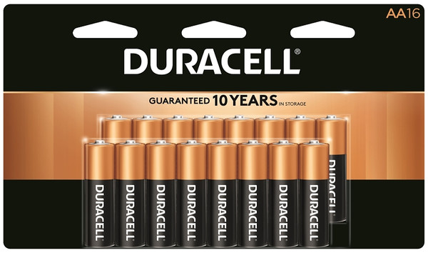 DURACELL COPPERTOP MN1500 MN1500B16 Battery, 1.5 V Battery, AA Battery, Alkaline, Manganese Dioxide [SKU: ORG0111328]
