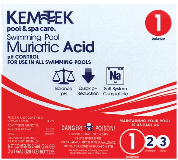 KEM TEK 26459047371 Muriatic Acid, 1 gal, Liquid, Very Slight, Clear/Light Yellow [SKU: ORG6800460]