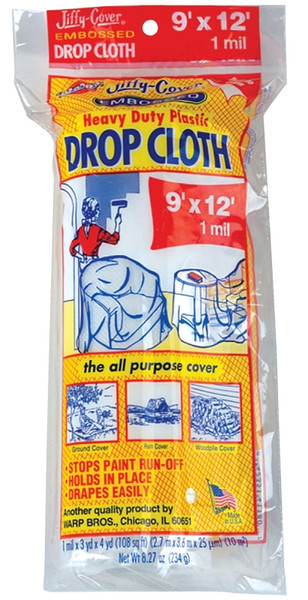 Warp's EC-912 Drop Cloth, 12 ft L, 9 ft W, Plastic, Clear [SKU: ORG6597512]