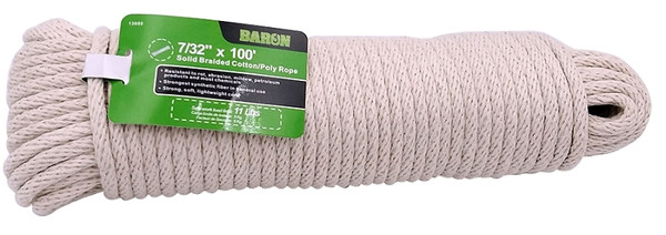 BARON 13680 Cord, 7/32 in Dia, 100 ft L, #7, 11 lb Working Load, Cotton/Poly, Natural [SKU: ORG7460231]
