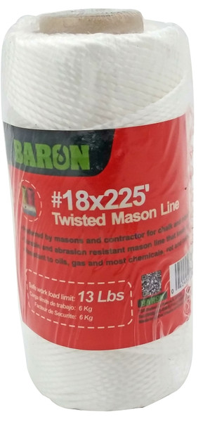 BARON 50817 Twisted Seine Twine, 1/8 in Dia, 225 ft L, 13 lb Working Load, Nylon, White [SKU: ORG7459076]