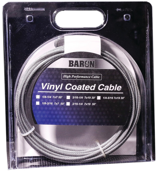 BARON 50215/50215 Aircraft Cable, 1/8 to 3/16 in Dia, 100 ft L, 340 lb Working Load, Galvanized Steel [SKU: ORG4442828]
