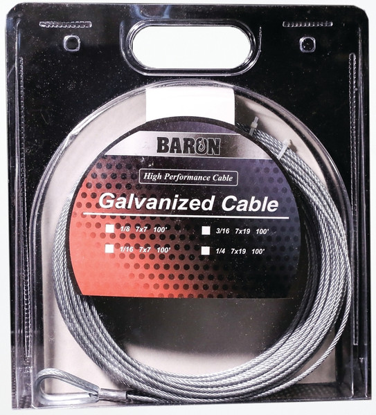 BARON 86005/50068 Aircraft Cable, 1/8 in Dia, 50 ft L, 340 lb Working Load, Galvanized Steel [SKU: ORG4219119]