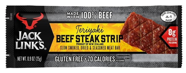 Jack Link's 10000021185 Beef Steak Strip, Teriyaki Flavor, 0.9 oz Pack [SKU: ORG4619201]