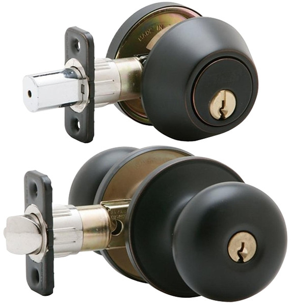 Schlage JC60VSTR716 Keyed Entry Knob and Deadbolt Combo, 3 Grade, Metal, Aged Bronze, 2-3/8, 2-3/4 in Backset, C Keyway [SKU: ORG3075363]