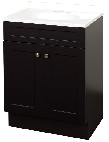 Zenna Home SBC24CH 2-Door Shaker Vanity with Top, Wood, Espresso, Cultured Marble Sink, White Sink [SKU: ORG7441678]