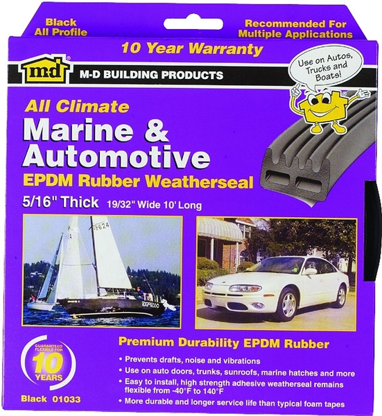 M-D 01033 Weatherstrip Tape, 19/32 in W, 10 ft L, EPDM Rubber, Black [SKU: ORG2608966]