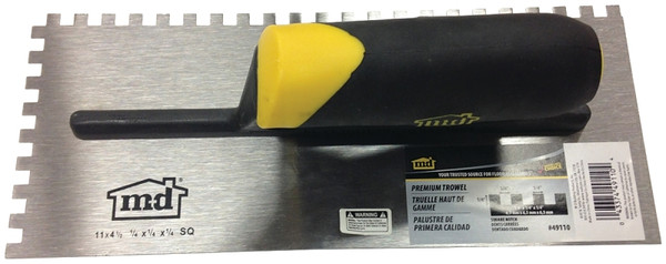 M-D 49110 Tile Installation Trowel, 11 in L, 4-1/2 in W, Square Notch, Comfort-Grip Handle [SKU: ORG3060894]