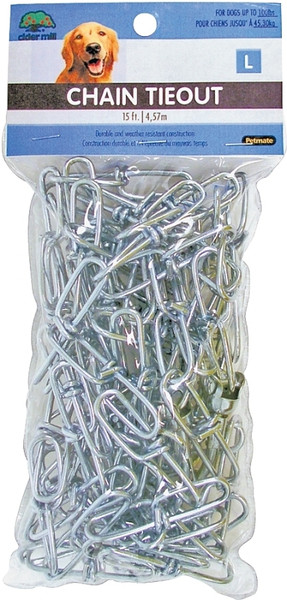 Aspenpet 3430016 Tie-Out Chain, Extra Heavy-Duty, Swivel Spring Snap End, 15 ft L Belt/Cable, Iron, Silver [SKU: ORG6190334]