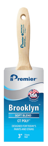 Premier Brooklyn 17314 Paint Brush, 3 in W, Beavertail Varnish Wall Brush, 3-1/4 in L Bristle, Polyester Bristle [SKU: ORG0249078]