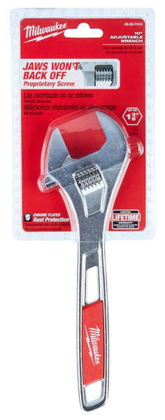 Milwaukee 48-22-7410 Adjustable Wrench, 10 in OAL, 1-3/8 in Jaw, Steel, Chrome, Ergonomic Handle [SKU: ORG1383769]