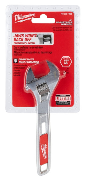 Milwaukee 48-22-7406 Adjustable Wrench, 6 in OAL, 15/16 in Jaw, Steel, Chrome, Ergonomic Handle [SKU: ORG1383728]