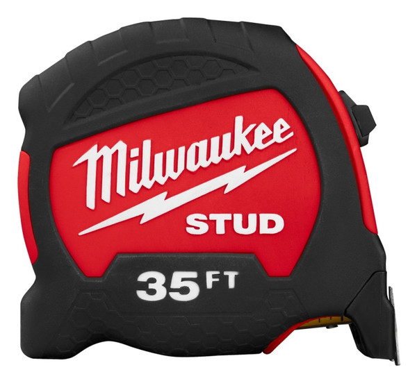 Milwaukee STUD Series 48-22-9735 Tape Measure, 35 ft L Blade, 1-5/16 in W Blade, Steel Blade, ABS Case, Black/Red Case [SKU: ORG1384668]