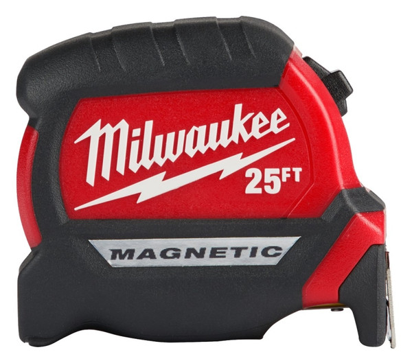 Milwaukee 48-22-0325 Tape Measure, 25 ft L Blade, 1 in W Blade, Steel Blade, ABS Case, Black/Red Case [SKU: ORG1384502]