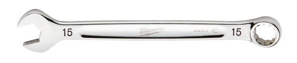 Milwaukee 45-96-9515 Combination Wrench, Metric, 15 mm Head, 7.87 in L, 12-Point, Steel, Chrome [SKU: ORG1386499]