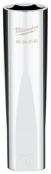 Milwaukee 45-34-9140 Socket, 16 mm Socket, 1/2 in Drive, 6-Point, Chrome Vanadium Steel, Chrome [SKU: ORG1388669]
