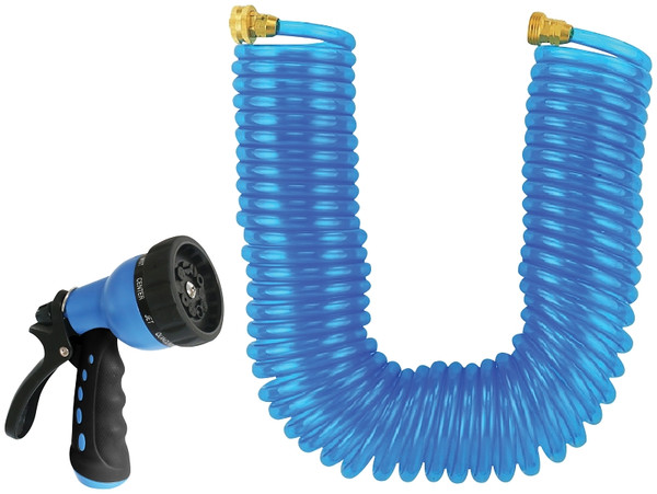 Landscapers Select GT-445030 Coil Hose with Nozzle Set, 50 ft L, Female x Male, PVC, Blue [SKU: ORG7960057]