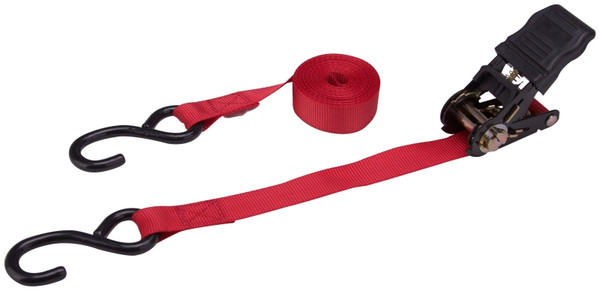 ProSource FH64056 Tie-Down, 1 in W, 14 ft L, Polyester Webbing, Metal Ratchet, Red, 500 lb, S-Hook End Fitting [SKU: ORG1341049]