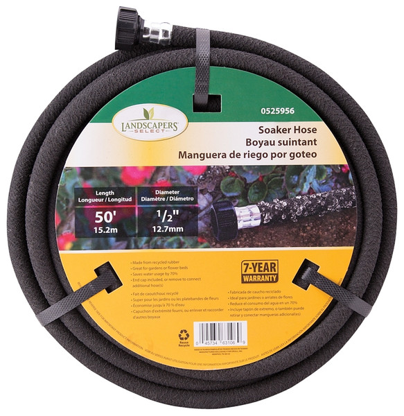 Landscapers Select P174-161102 Soaker Hose, 50 ft L, Plastic Male and Female Couplings, Rubber, Black [SKU: ORG0525956]