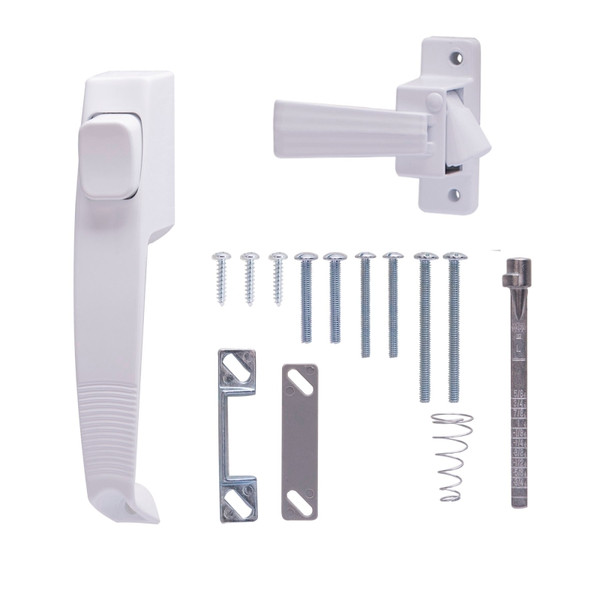 ProSource 47015-UW-PS Pushbutton Latch, Zinc, White, 5/8 to 1-1/2 in Thick Door, 5/8 in Backset, 5-7/8 in Lever/Knob [SKU: ORG0800409]