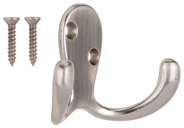 ProSource 23263SNB3L-PS Coat and Hat Hook, 22 lb, 2-Hook, 7/8 in Opening, Zinc, Satin Nickel [SKU: ORG2363943]