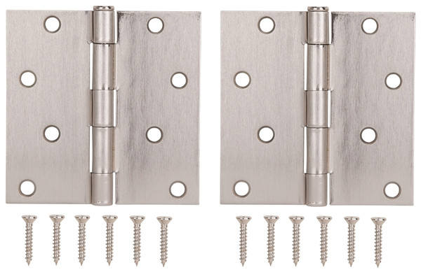 ProSource BH-502SN-PS Square Corner Door Hinge, Steel, Satin Nickel, Loose Pin, 180 deg Range of Motion [SKU: ORG2788073]