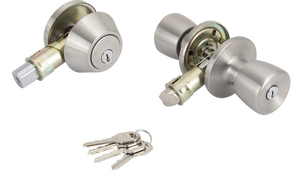 Prosource Mobile Home Deadbolt and Entry Lockset, 3 Grade, Tulip Handle, Keyed Alike Key, Stainless Steel [SKU: ORG7112675]