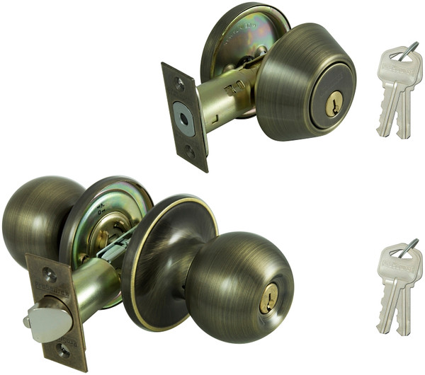 Prosource Deadbolt and Entry Lockset, 3 Grade, Saturn Handle, Keyed Alike Key, Brass, Antique Brass [SKU: ORG6997209]