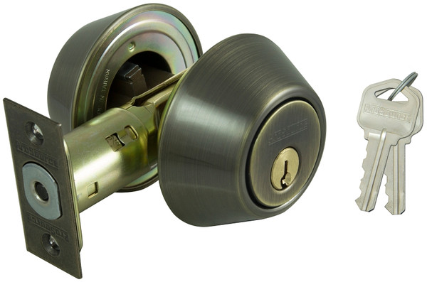 ProSource Deadbolt, 3 Grade, Antique Brass, 2-3/8 to 2-3/4 in Backset, KW1 Keyway [SKU: ORG7001118]