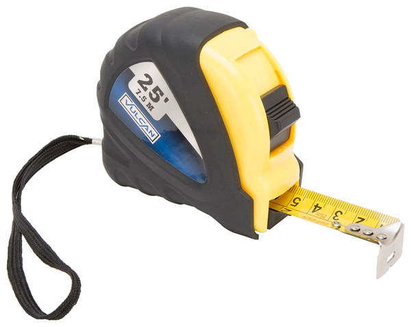 Vulcan C21-7.5X25 Measuring Tape, 25 ft L Blade, 1 in W Blade, Steel Blade, ABS Plastic Case, Yellow Case [SKU: ORG4518742]