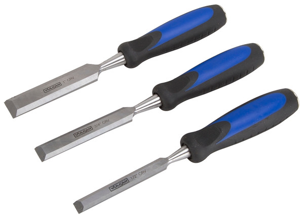 Vulcan JL-CH3PC Chisel Set with Striking Cap, 4-Piece, CRV, Polished, Blue and Black [SKU: ORG5543087]