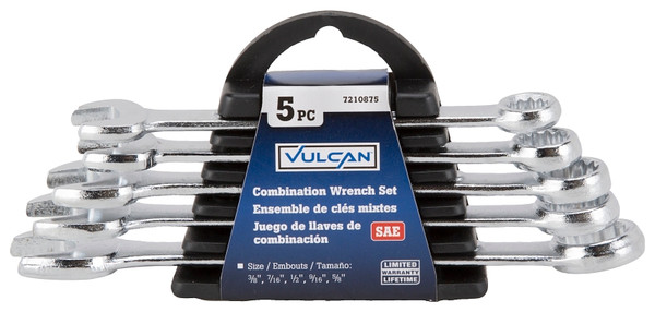 Vulcan JL16061 Combination Wrench Set, 5-Piece, Steel, Chrome, Silver [SKU: ORG7210875]