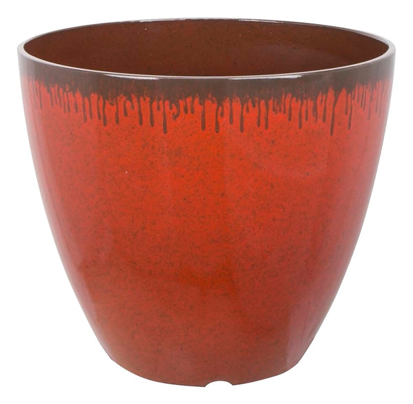 Landscapers Select Planter, 12 in Dia, Round, Resin, Red, Mocha Drip [SKU: ORG4557880]