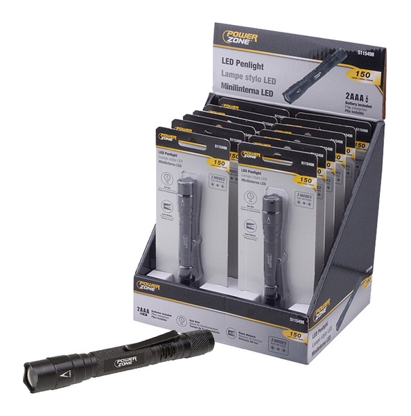 PowerZone F12001 Penlight, AAA Battery, AAA Battery, LED Lamp, 150 Lumens, 60 m Beam Distance, 1 hrs Run Time, Black [SKU: ORG5115498]