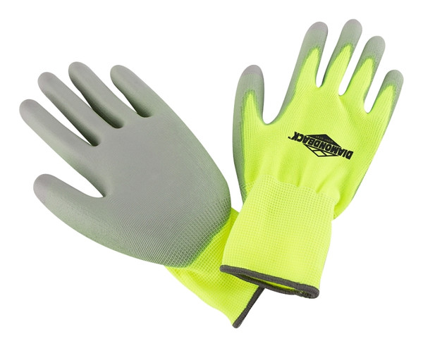 Diamondback PU6101 3-PAIR Touchscreen Hi Visibility Polyurethane Coated Palm Work Gloves, Yellow, Size: L [SKU: ORG9063553]