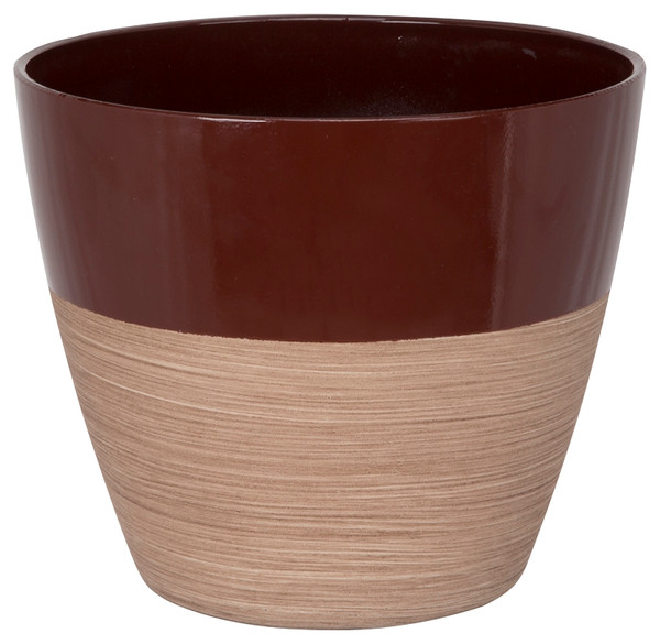 Landscapers Select Planter, 8 in Dia, Round, Resin, Red/Wood [SKU: ORG9308388]