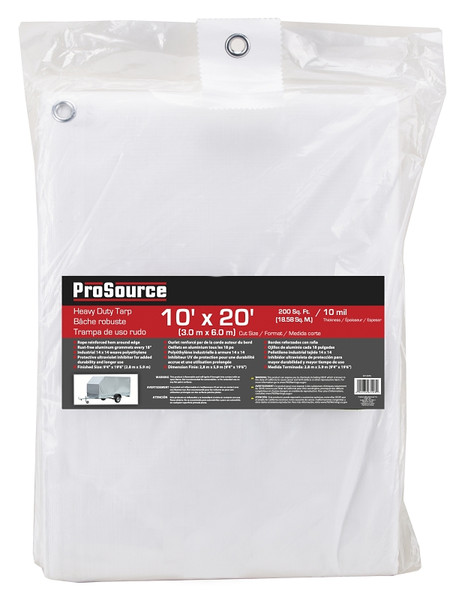 ProSource TW1020 Tarp, 20 ft L, 10 ft W, 10 mil Thick, Plastic, White [SKU: ORG8113375]