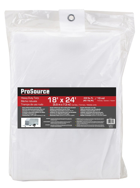 ProSource TW1824 Tarp, 24 ft L, 18 ft W, 10 mil Thick, Plastic, White [SKU: ORG8153231]