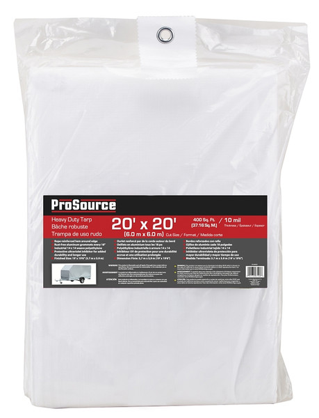 ProSource TW2020 Tarp, 20 ft L, 20 ft W, 10 mil Thick, Plastic, White [SKU: ORG8154023]