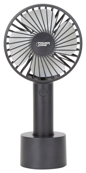 PowerZone 802B Rechargeable Handheld Fan, 5 VAC, 4 in Dia Blade, 4-Blade, 3-Speed, Black [SKU: ORG8921736]