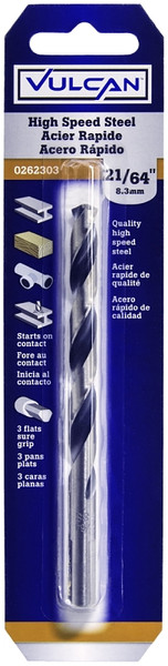 Vulcan 231911OR Jobber Drill Bit, 21/64 in Dia, 4-5/8 in OAL, 3-Flat Shank [SKU: ORG0262303]