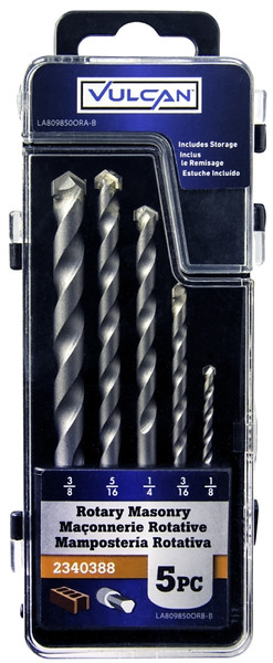 Vulcan 809850OR Rotary Drill Bit Set, Masonry, 5-Piece, Steel, Sandblasted [SKU: ORG2340388]