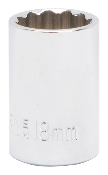 Vulcan MT6529952 Drive Socket, 18 mm Socket, 1/2 in Drive, 12-Point, Chrome Vanadium Steel, Chrome [SKU: ORG3885233]