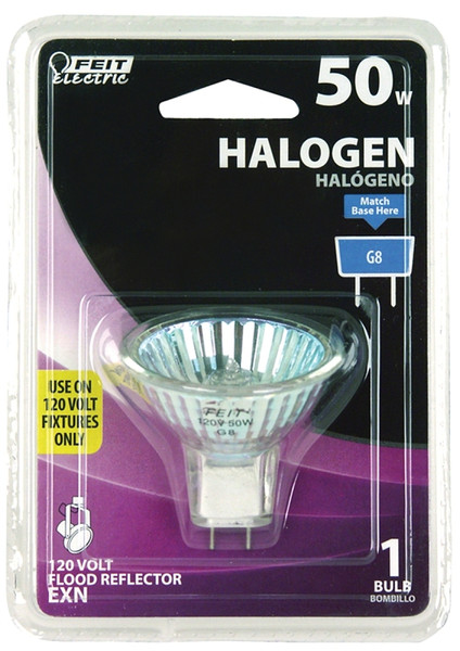 Feit Electric BPEXN-120 Halogen Bulb, 50 W, G8 Lamp Base, MR16 Lamp, 3000 K Color Temp, 3000 hr Average Life [SKU: ORG6048292]