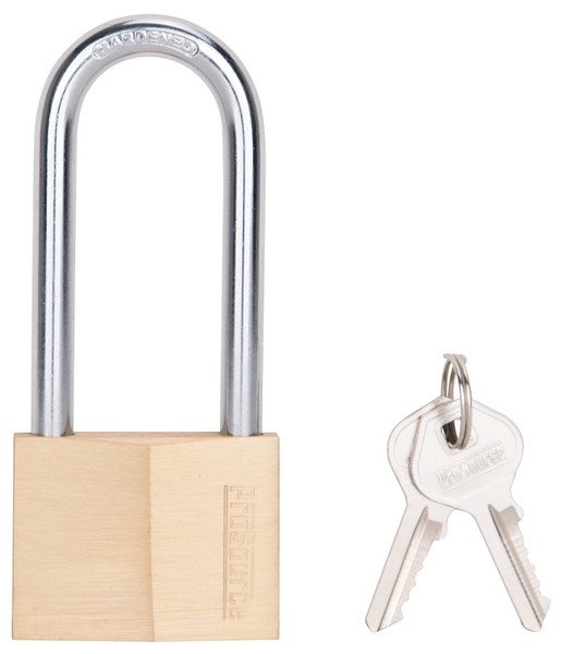 ProSource HD-250DLS Padlock, Long Shackle, 5/16 in Dia Shackle, 3 in H Shackle, Steel, Brass, Yale Keyway [SKU: ORG0120147]