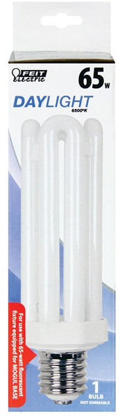 Feit Electric PLF65/65 Compact Fluorescent Bulb, 65 W, Tubular Lamp, Mogul E39 Lamp Base, 4550 Lumens, 6500 K Color Temp [SKU: ORG0387977]