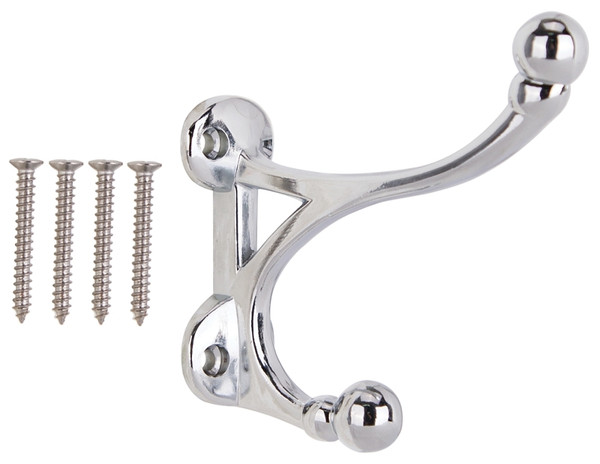 ProSource H-014-CH Coat and Hat Hook, 33 lb, 2-Hook, 1-1/2 in Opening, Zinc, Chrome [SKU: ORG4072179]