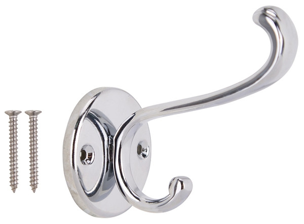 ProSource H-032-CH Coat and Hat Hook, 22 lb, 2-Hook, 1 in Opening, Zinc, Chrome [SKU: ORG8267403]